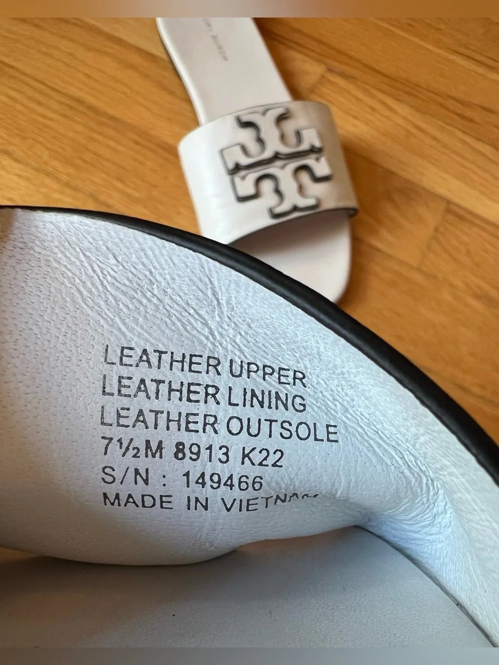 Tory Burch Gardenia White Ines Single-Band Leather Slide Sandals